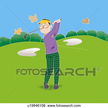 Stock Illustration - A father playing golf, Illustration. Fotosearch