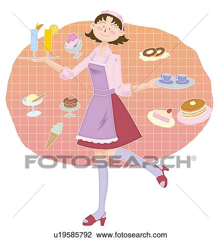 A waitress, Illustration Drawing | u19585792 | Fotosearch