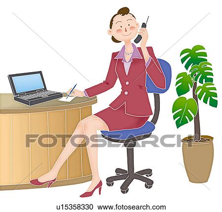 A young woman at the desk working, Illustration View Large Illustration Clipart - A young woman at the desk working, Illustration. Fotosearch
