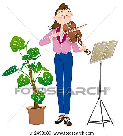 Stock Illustration - A young woman playing violin, Illustration. Fotosearch