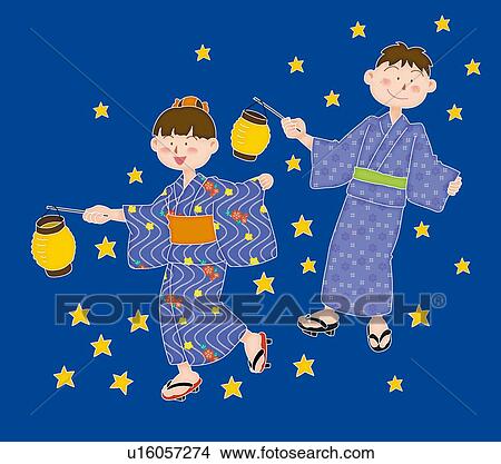 Boy and girl playing in summer night, Illustration View Large Illustration Stock Illustration - Boy and girl playing in summer night, Illustration. Fotosearch