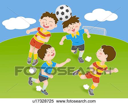 Stock Illustration - Boys playing football, Illustration. Fotosearch