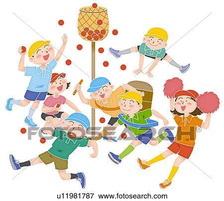 Stock Illustration - Children at the athletic festival, Illustration. Fotosearch