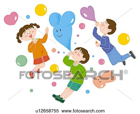 Children blowing up balloons, Illustration View Large Illustration Stock Illustration - Children blowing up balloons, Illustration. Fotosearch
