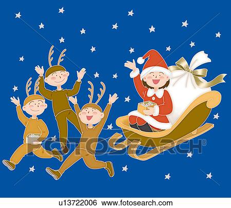 Children in Christmas costumes, Illustration View Large Illustration Stock Illustration - Children in Christmas costumes, Illustration. Fotosearch