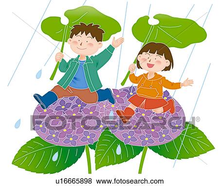 Children playing on hydrangeas, Illustration View Large Illustration Stock Illustration - Children playing on hydrangeas, Illustration. Fotosearch