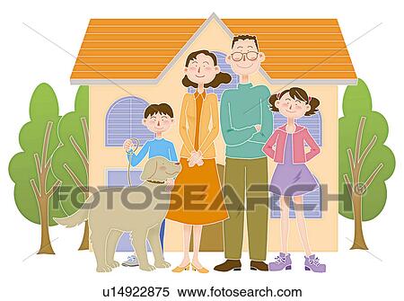 Family Image with house and trees, Illustration View Large Illustration Stock Illustration - Family Image with house and trees, Illustration. Fotosearch
