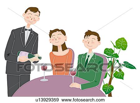 Stock Illustration - Young man and woman at the dinner, Illustration. Fotosearch