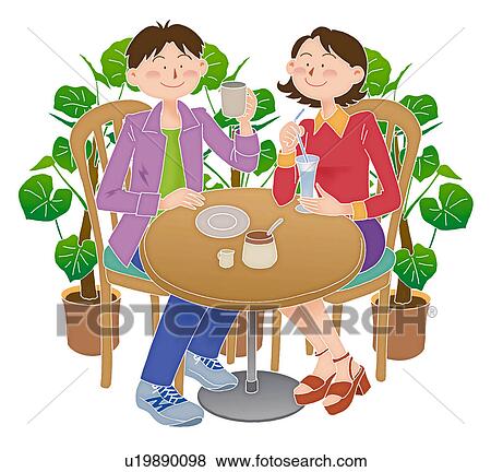 Stock Illustration - Young man and woman dating, Illustration. Fotosearch