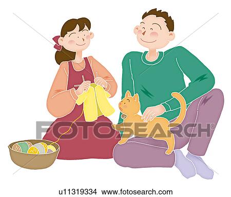 Stock Illustration - Young man and woman relaxing together, Illustration. Fotosearch