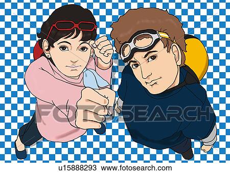 Drawing - A young couple, Portrait, Portrait, Illustration, High Angle View. Fotosearch