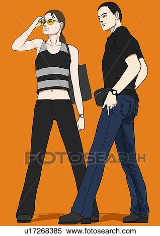 Stock Illustration - A young couple posing, Portrait, Illustration. Fotosearch