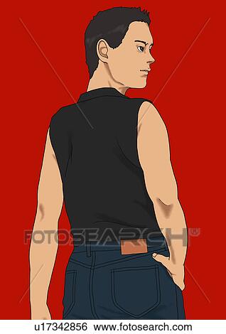 Stock Illustration - A young man, Portrait, Portrait, Illustration, Rear View. Fotosearch