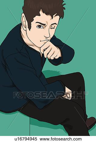 A young man posing, Portrait, Portrait, Illustration, High Angle View View Large Illustration Stock Illustration - A young man posing, Portrait, Portrait, Illustration, High Angle View. Fotosearch
