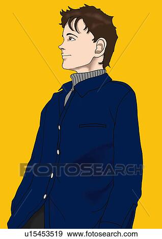 Stock Illustration - A young man posing, Portrait, Illustration. Fotosearch