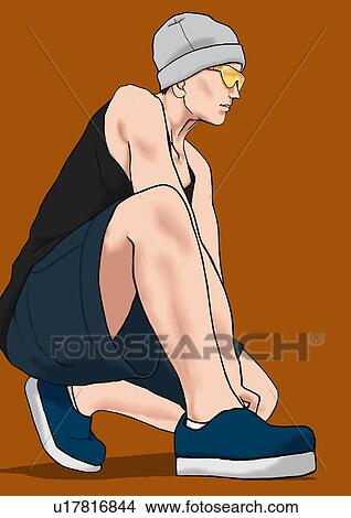 Stock Illustration - A young man posing, Portrait, Illustration. Fotosearch