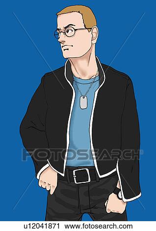 Clip Art - A young man standing, Portrait, Illustration. Fotosearch
