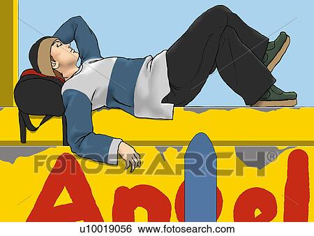 Stock Illustration - A young man taking a nap, Portrait, Illustration. Fotosearch