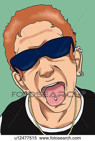 Stock Illustration - A young man with an aggressive look, Portrait, Portrait, Illustration, Close Up. Fotosearch