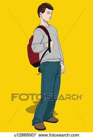 Stock Illustration - A young with a day bag, Portrait, Illustration. Fotosearch