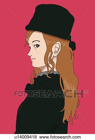 A young woman dressed in black, Portrait, Illustration View Large Illustration Stock Illustration - A young woman dressed in black, Portrait, Illustration. Fotosearch