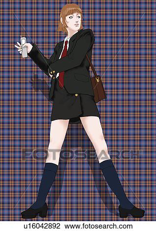 Drawing - A young woman dressed stylish, Portrait, Portrait, Illustration, Low Angle View. Fotosearch