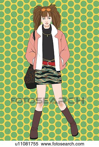 A young woman dressed stylish, Portrait, Illustration View Large Illustration Stock Illustration - A young woman dressed stylish, Portrait, Illustration. Fotosearch
