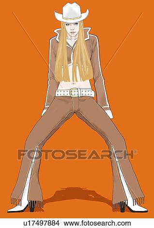 Stock Illustration - A young woman dressed stylish, Portrait, Illustration. Fotosearch