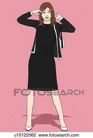 Drawing - A young woman dressed up, Portrait, Illustration. Fotosearch
