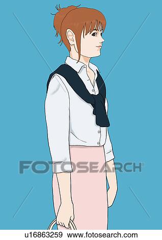 Stock Illustration - A young woman dressed up, Portrait, Illustration. Fotosearch