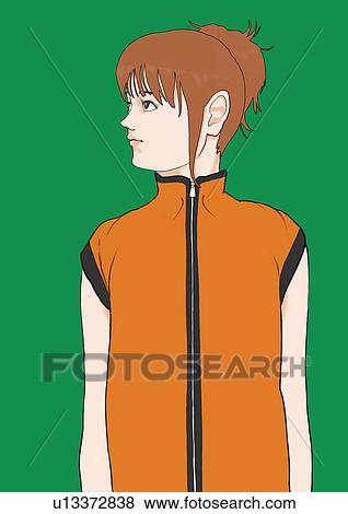 Stock Illustration - A young woman looking sideways, Portrait, Illustration. Fotosearch
