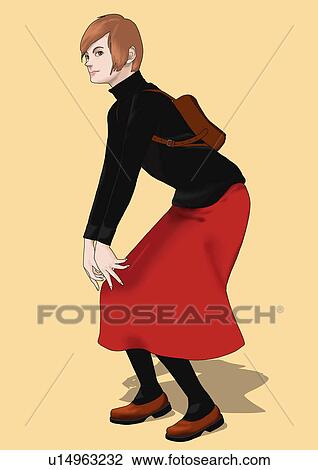 Drawing - A young woman posing, Portrait, Illustration. Fotosearch