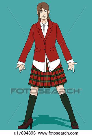 Drawing - A young woman posing, Portrait, Illustration. Fotosearch