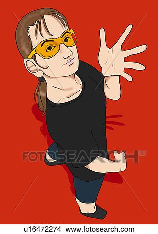 Stock Illustration - A young woman posing, Portrait, Portrait, Illustration, High Angle View. Fotosearch
