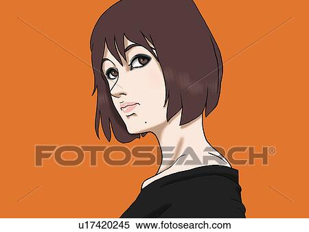 Stock Illustration - A young woman posing, Portrait, Illustration. Fotosearch