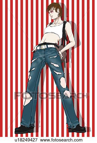 Stock Illustration - A young woman posing, Portrait, Illustration. Fotosearch