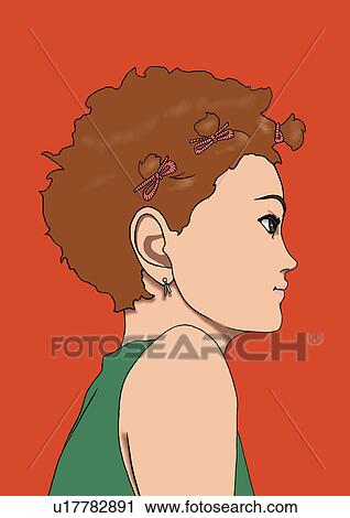 Clip Art - A young woman with stylish hair, Portrait, Illustration. Fotosearch