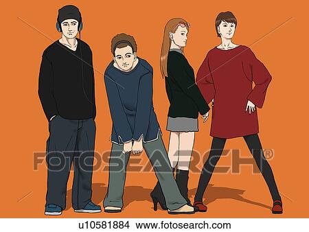 Four young men and women, Portrait, Illustration View Large Illustration Stock Illustration - Four young men and women, Portrait, Illustration. Fotosearch
