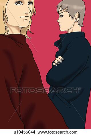 Two Young men posing, Portrait, Illustration View Large Illustration Stock Illustration - Two Young men posing, Portrait, Illustration. Fotosearch