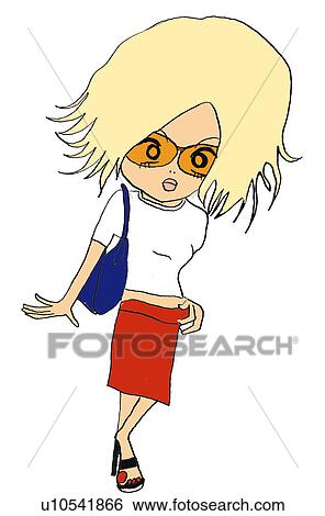 A 女の子 服を着せられる ポーズを取る イラスト 漫画 肖像画 イラスト U10541866 Fotosearch