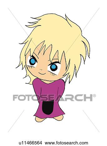 Stock Illustration - A blond hair girl, Illustration, Cartoon, Portrait. Fotosearch