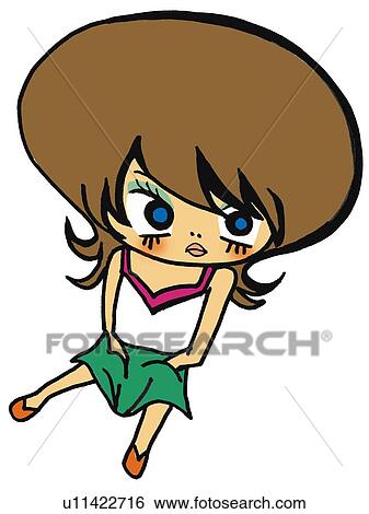 Stock Illustration - A cute girl, Illustration, Cartoon, Portrait. Fotosearch
