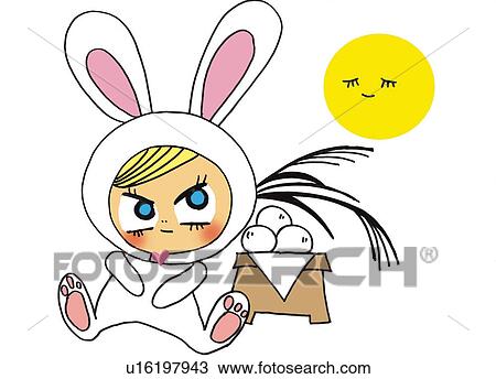 Drawing - A disguised in rabbit costume, Illustration, Cartoon, Portrait. Fotosearch