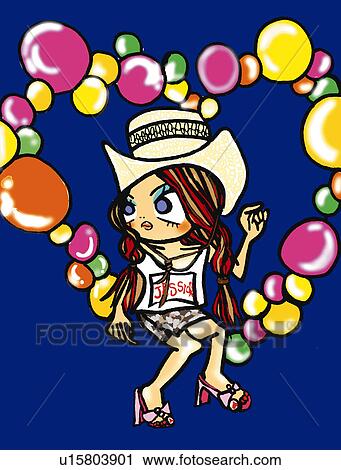 A dressed up girl, Illustration, Cartoon, Portrait View Large Illustration Clip Art - A dressed up girl, Illustration, Cartoon, Portrait. Fotosearch