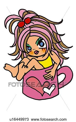 A dressed up girl in a cup, Illustration, Cartoon, Portrait View Large Illustration Drawing - A dressed up girl in a cup, Illustration, Cartoon, Portrait. Fotosearch