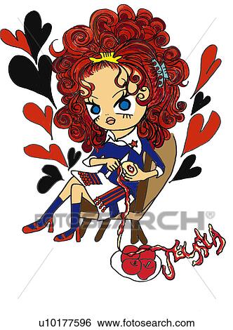 Stock Illustration - A dressed up girl peeling apples, Illustration, Cartoon, Portrait. Fotosearch