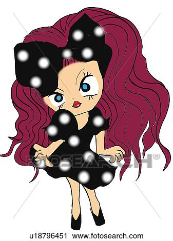 Clip Art - A dressed up woman, Illustration, Cartoon, Portrait. Fotosearch