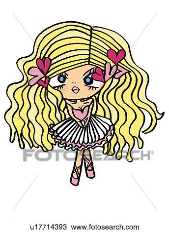 A girl ballet dancer, Illustration, Cartoon, Portrait Drawing