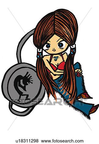 A girl dressed in Native American style, Illustration, Cartoon, Portrait View Large Illustration Stock Illustration - A girl dressed in Native American style, Illustration, Cartoon, Portrait. Fotosearch