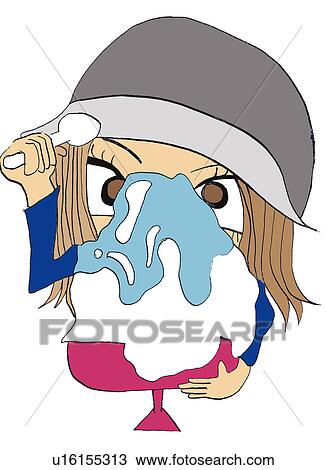 A girl eating a bowl of shaved ice, Illustration, Cartoon, Portrait View Large Illustration Drawing - A girl eating a bowl of shaved ice, Illustration, Cartoon, Portrait. Fotosearch